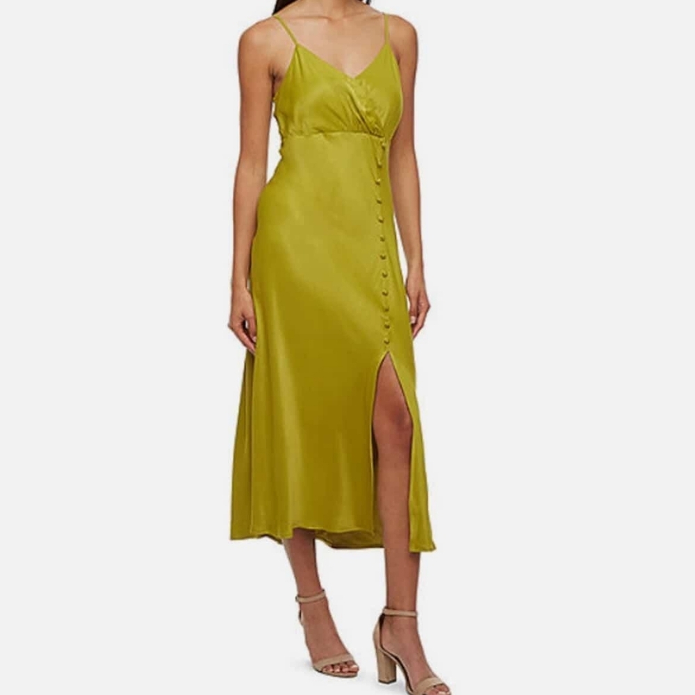Brand New Elegant Satin Green Midi Dress